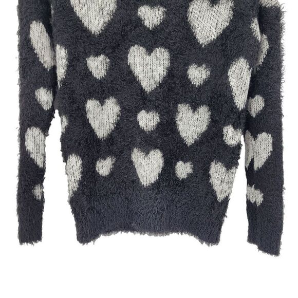 Vintage Fuzzy Eyelash Sweater‎ XS Black White Heart Stretch Whimsical Kidcore - Picture 5 of 11